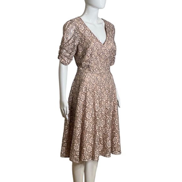 Eliza J Women's Dress Midi Fit Flare Puff Elbow sleeve Lace Jacquard Dress - Picture 3 of 13